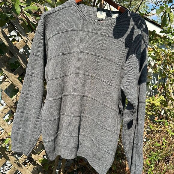 ✨EUC ARROW Men’s Crew Sweater Window pane 100% Cotton Grey Pullover SZ M - Picture 7 of 11